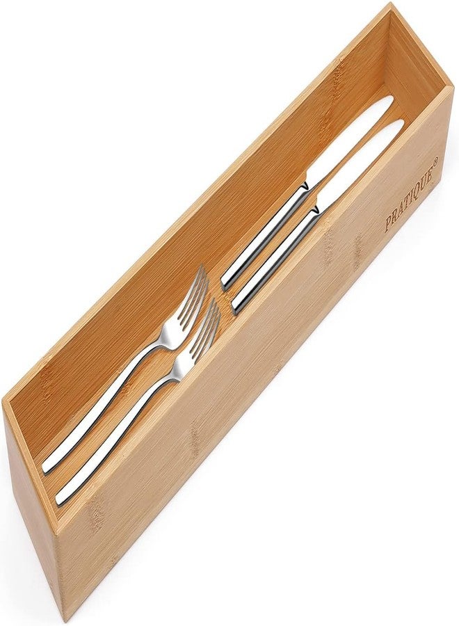 PRATIQUE Bamboo Drawer Organizer,Kitchen Utensil Organizer Silverware Tray,Cutlery Holder, Wood Storage Box for Flatware, Makeup, Bathroom, Office Desk (Bamboo, 15 * 3 * 2.6) - Image 1